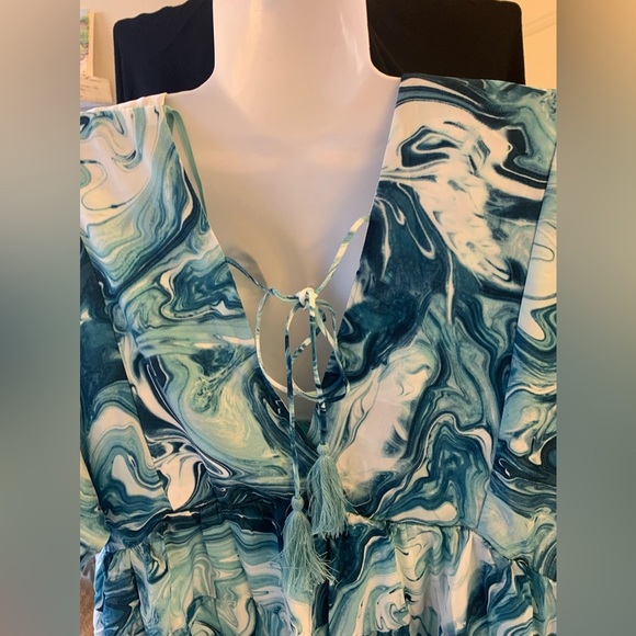 Boho Print Deep V-Neck Back Tie Mini Dress Size M - Picture 8 of 10